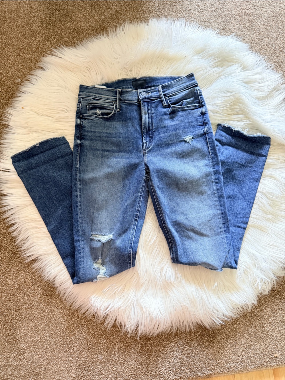 MOTHER Cropped Distressed Jeans - Medium Blue size 26